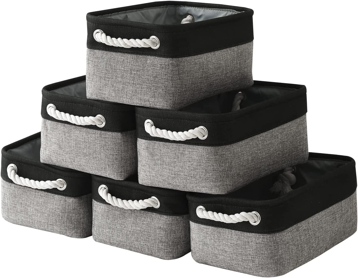 TheWarmHome Storage Basket for Organizing - Medium 3 Pack 14x10x7 inch Fabric Storage Cubes for Shelves with Rope, Collapsible Storage Bin for Organizer Closet Cloth Gift Toy (White & Jean Blue)