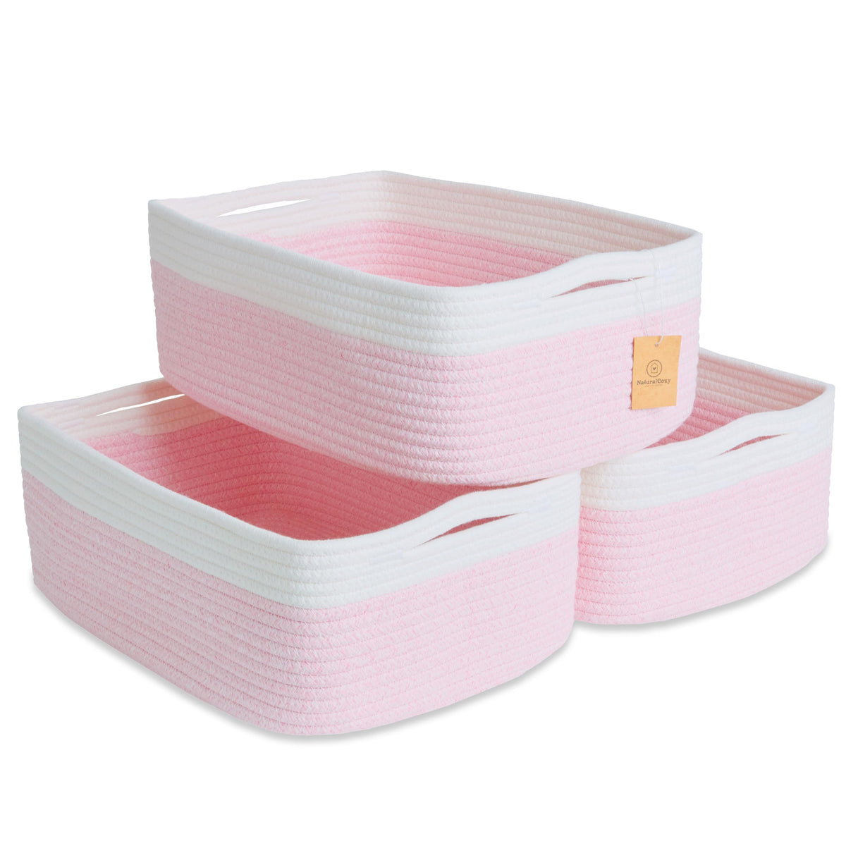 Woven Rope Baskets for Organizing, 3 Pack, 15.5 x 11 x 5.5" Storage Bins