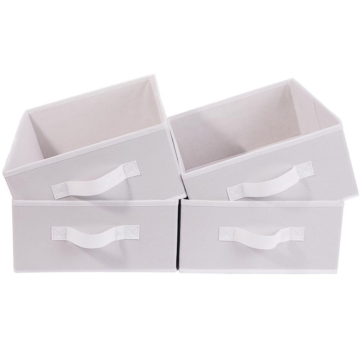 JAKAGO Fabric Storage Bins set of 4 Rectangle Storage Baskets with Handle Foldable Closet Organizer for Clothes Towel bedding Books Collapsible Clothing Container for Shelves Bedroom(Beige Low)