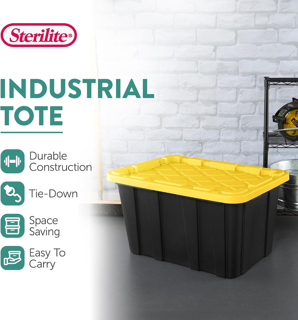 Sterilite Industrial Storage Tote with Lids for Garage, 27 Gallon, 12-Pack