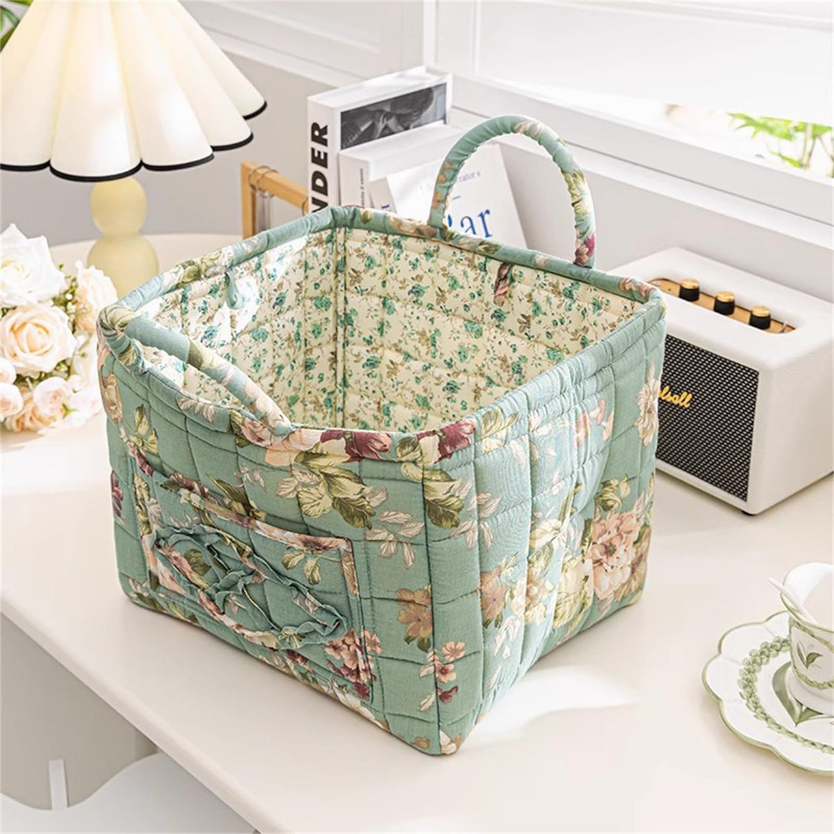 Boho Fabric Storage Basket, Large Capacity Laundry Basket, 12.2'' x 10.23'' x 10.23'' Collapsible Laundry Hamper with Easy Carry Handles (B Multi-Color 1, L)