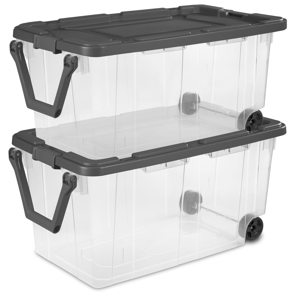 Sterilite 8-Pack Modular Stacker Box, Durable Clear Plastic Storage Bins with Latching Lids, 40 Quart - Stackable Organizing Container Boxes for Closet, Bathroom, and Office
