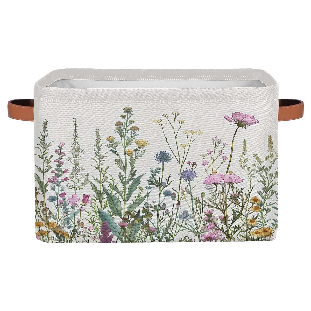 Wildflowers Plants Storage Baskets for Organizing, Fabric Collapsible Storage Bins Box Spring Esthetical Decorative Toy Organizer Baskets for Closet Shelves Gift Basket 1 Pc