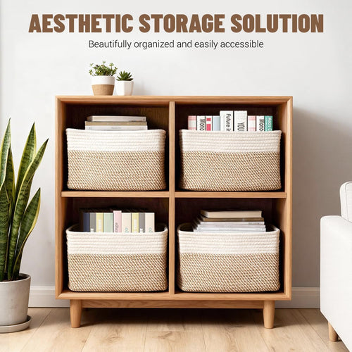 5 Pack Woven Storage Baskets, Decorative Storage Bins for Organizing