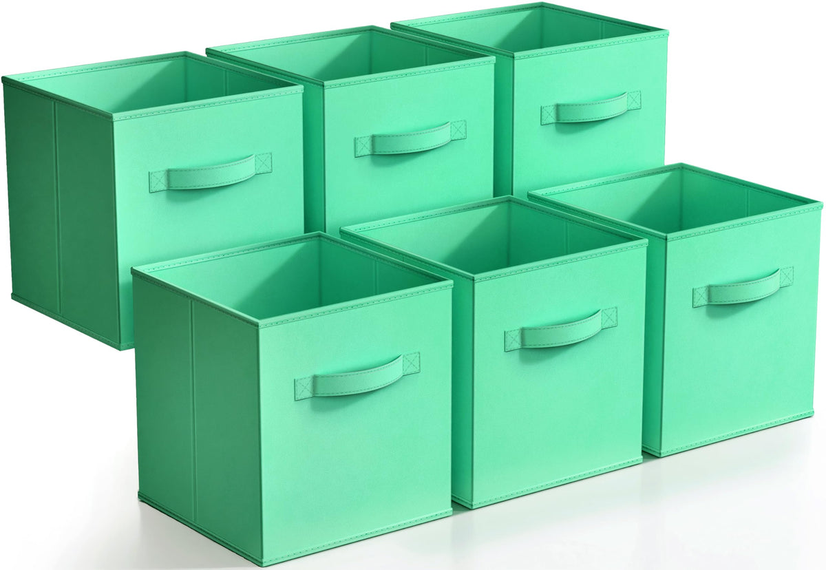 Sorbus Fabric Storage Cubes, 6-Pack Foldable Bins (11 Inch, Dark Green)