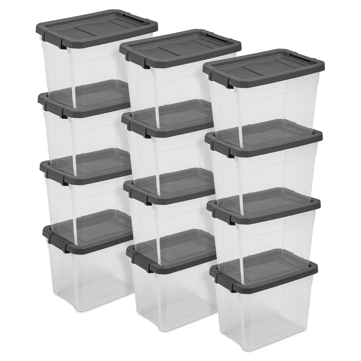 Sterilite 8-Pack Modular Stacker Box, Durable Clear Plastic Storage Bins with Latching Lids, 40 Quart - Stackable Organizing Container Boxes for Closet, Bathroom, and Office