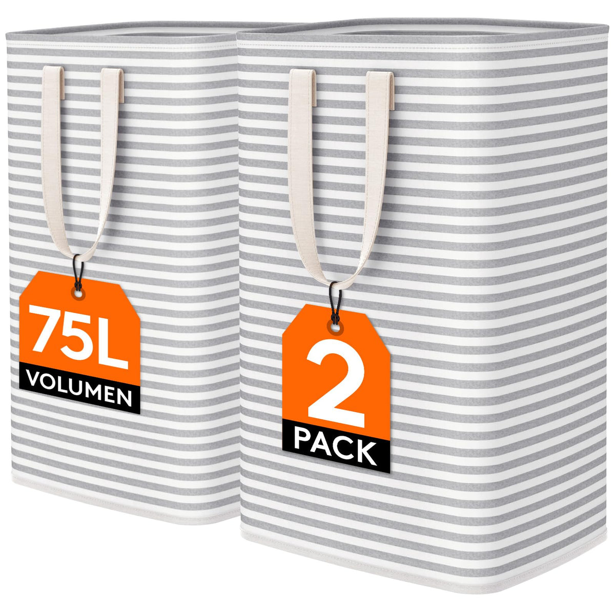 Lifewit 80L Large Laundry Baskets, 2 Pack, Reinforced Handles, Grey