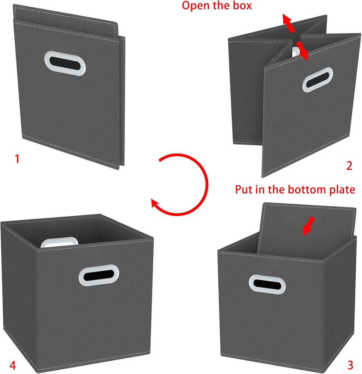 Yunkeeeper storage bins Cubes, Fabric Cube Organizer with Handle, Foldable Cube Bins for Cloth or Accessary Storage, 11x11x11, Set of 3,(Gray)