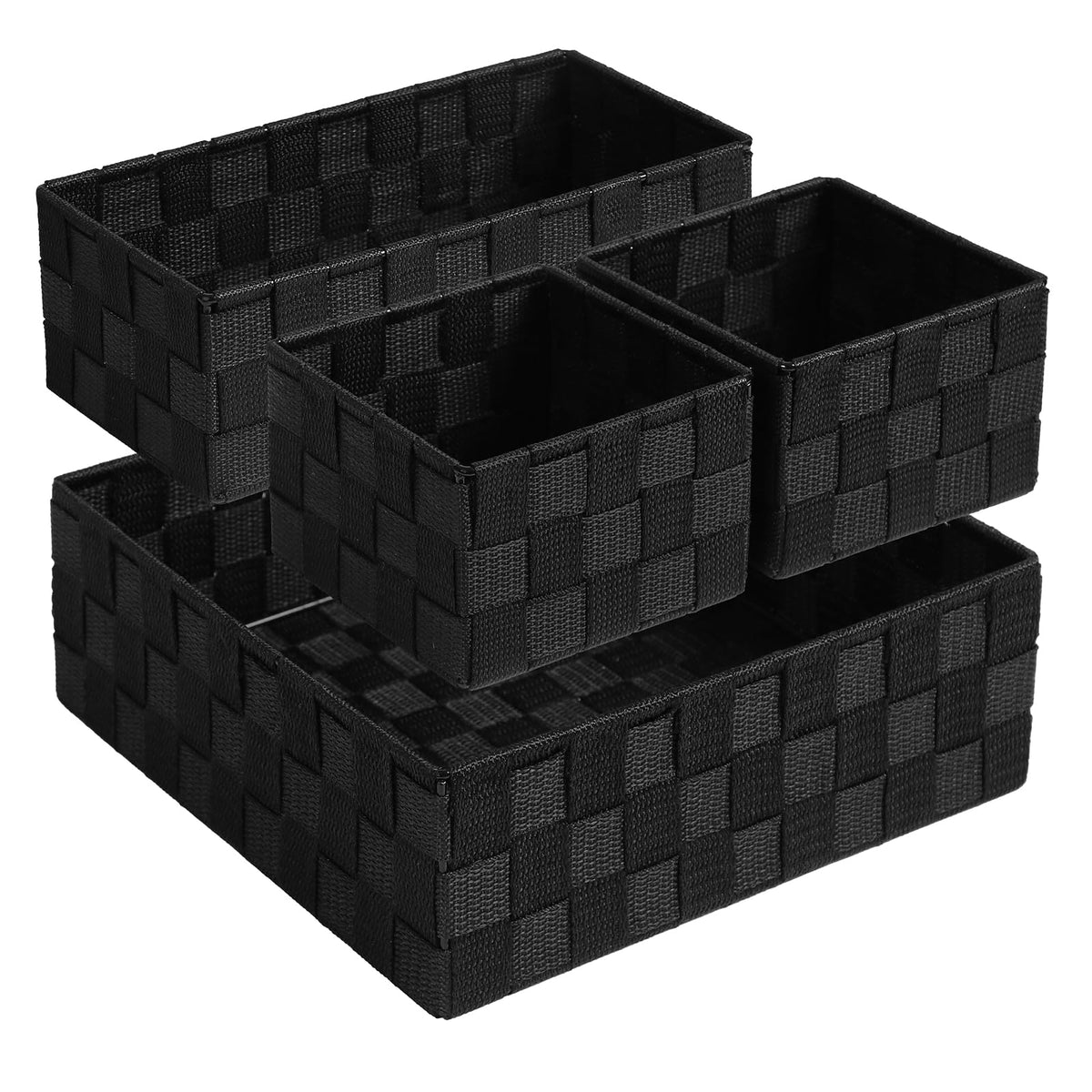 Posprica Small Black Baskets Cube Bin Container Tote,Woven Storage Baskets for Organizing Organizer Divider for Drawer, Closet, Shelf, Dresser, Set of 4