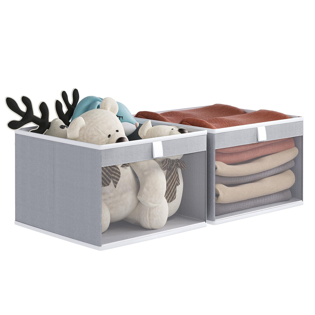 Linen Closet Organizers and Storage, Closet Storage Bins Basket Organizer, Foldable Organization Baskets with Mesh Window for Clothes Towels and Toys, 12.75" x 12.75" x 9", Beige, 4 pack