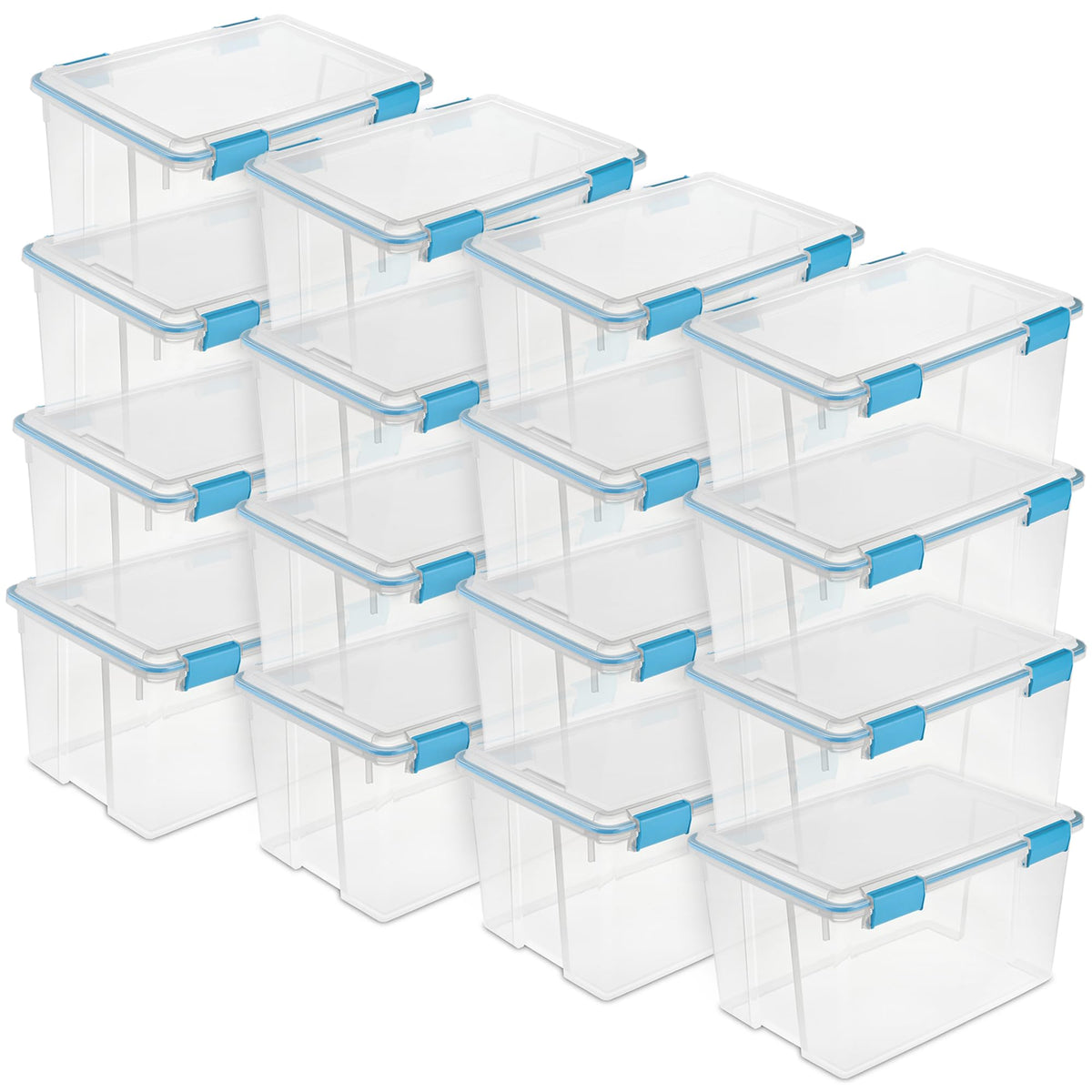 Sterilite 4-Pack 54 Quart Gasket Box, Home Storage Organizer Bins with Lids - Stackable Clear Plastic Containers for Bedroom, Bathroom, Garage, Basement, or Attic