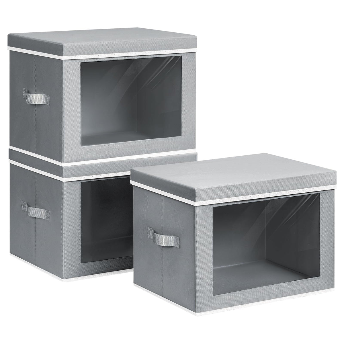 Homsorout Storage Bins with Lids - Fabric Closet Storage Bins with Window, Collapsible Baskets for Shelves 4 Pack, Home Decorative Boxes for Clothes, Closet, Office, Beige