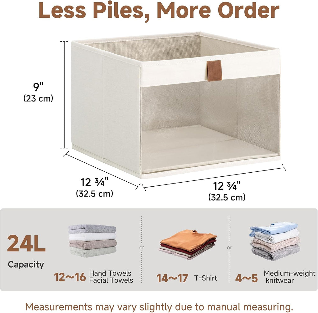 StorageWorks Fabric Storage Bins with Clear Window, Beige, 3-Pack