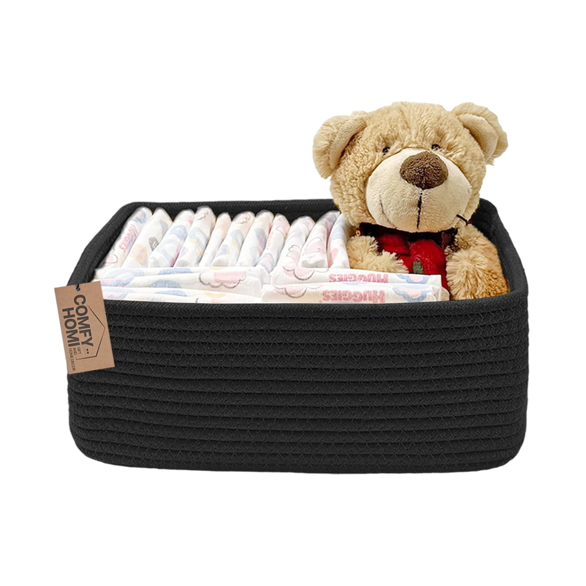 COMFY-HOMI Cotton Rope Woven Basket with Handles for Shelves,Toys,Book, Cloth Storage Baskets Bin for Organizing- 1 PCSToy Decorative Organizer for Living Room, Bathroom