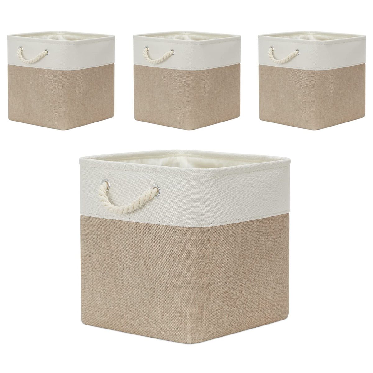 Temary Cube Storage Baskets for Shelves 12 Inch Storage Cubes 4pack Fabric Storage Baskets for Organizing Clothes, Closet Basket with Rope Handles for Home (White&Green)