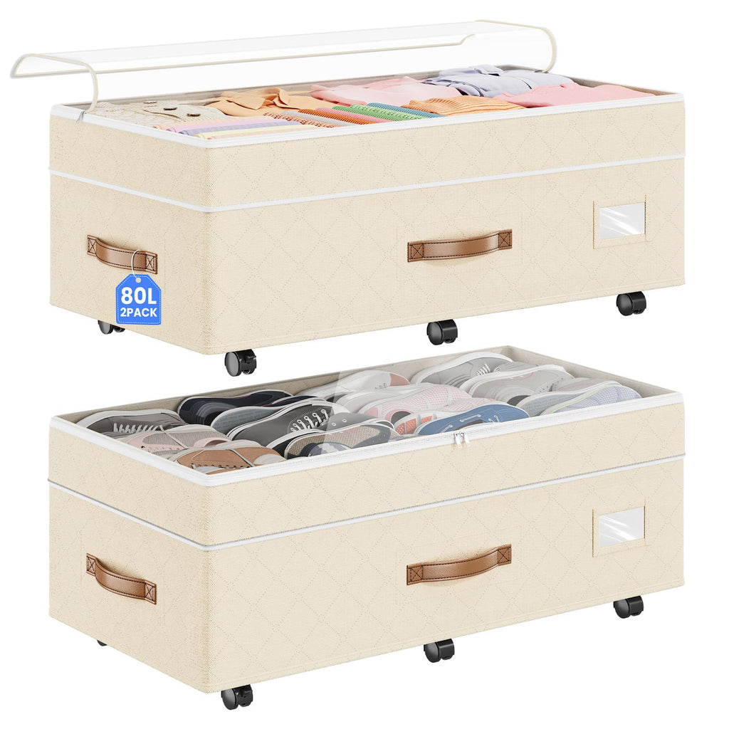 Budding Joy 80L 2 Pack Adjustable Under Bed Storage with Wheels