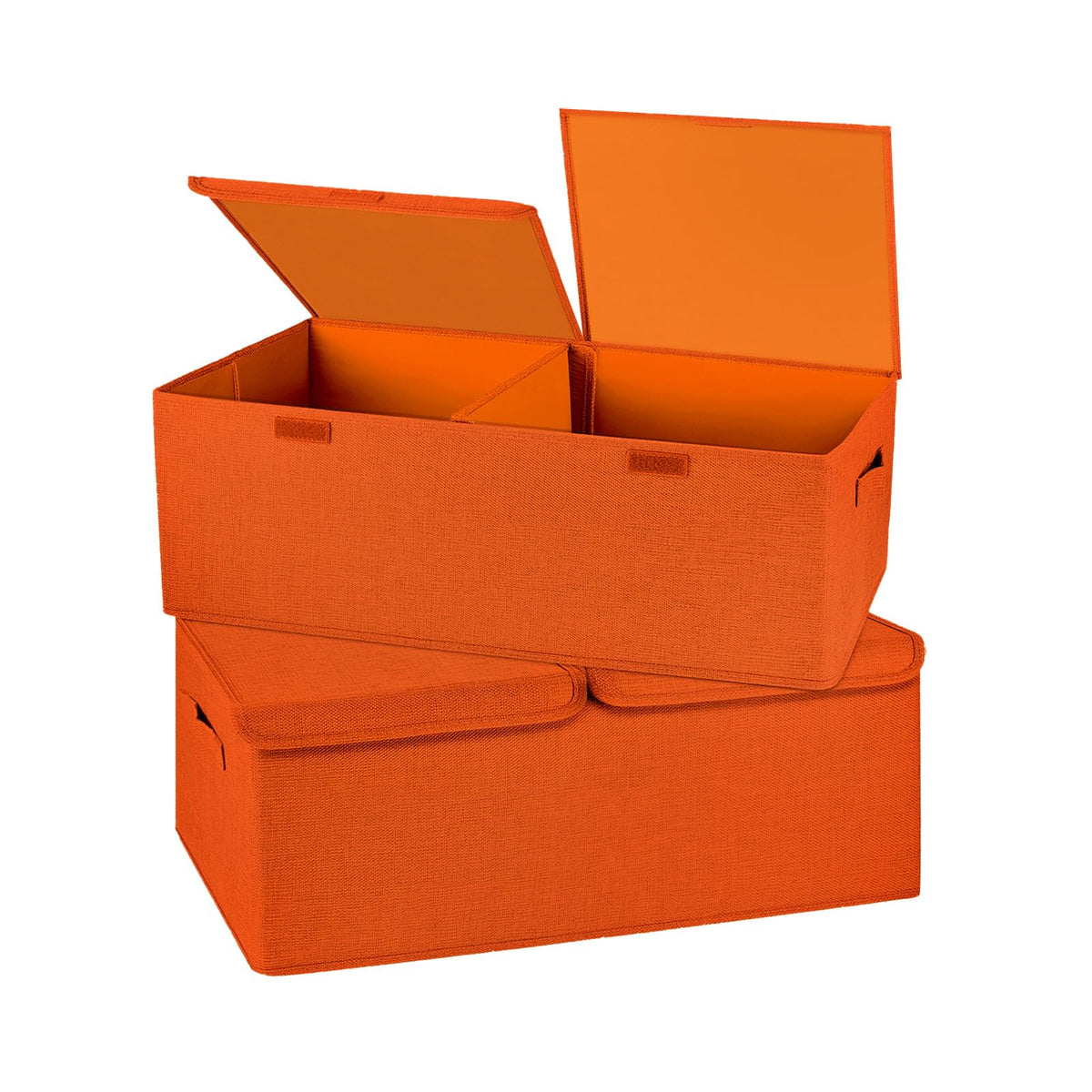 2 Pack Large Linen Fabric Collapsible Storage Bins with Lid and Handles, Washable Storage Box Baskets Cube with Removable Divider for Bedroom,Closet,Office,Living Room,Nursery (Black, Large)