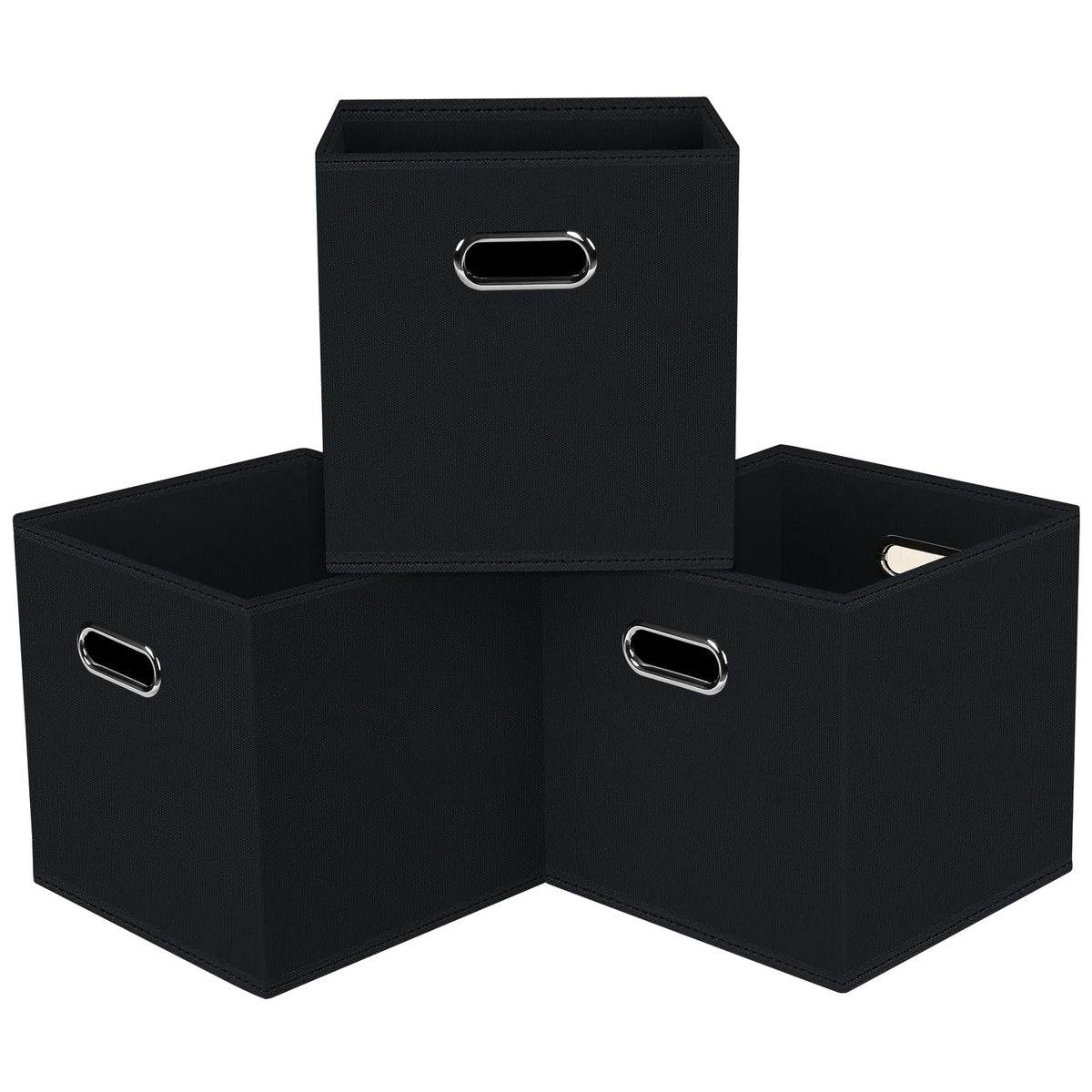 Black Foldable Storage Cubes Bins , Fabric Storage Box Cubes Organizer Baskets with Dual Handles for Home Organizer (Black)