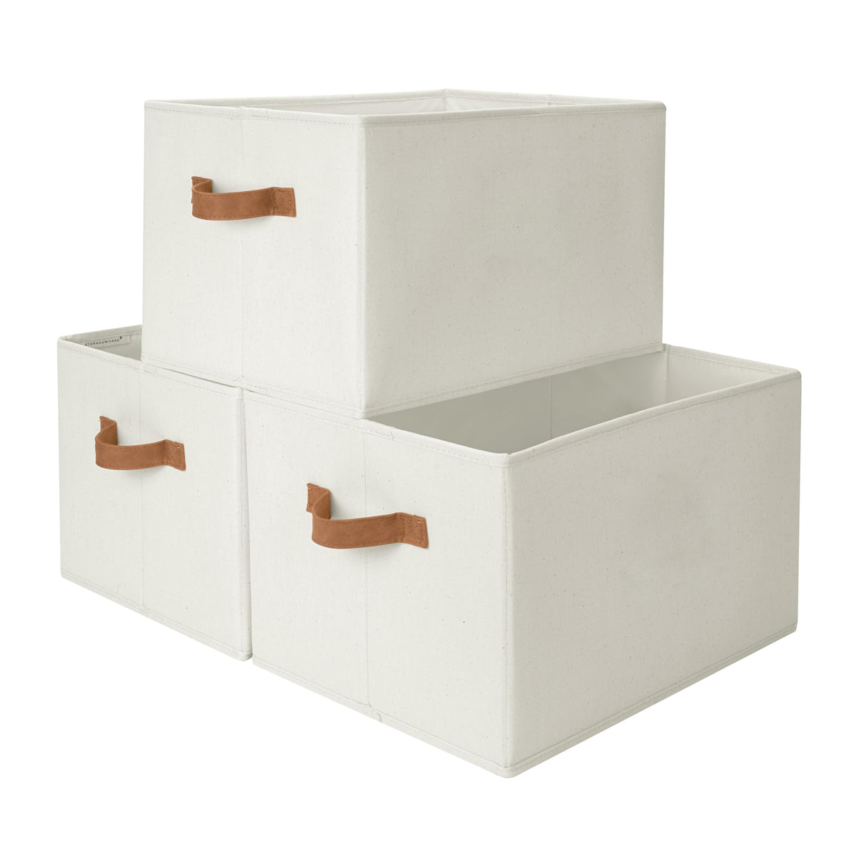 StorageWorks Shelf Organizer Bins, Beige Stripes, 3-Pack, Large