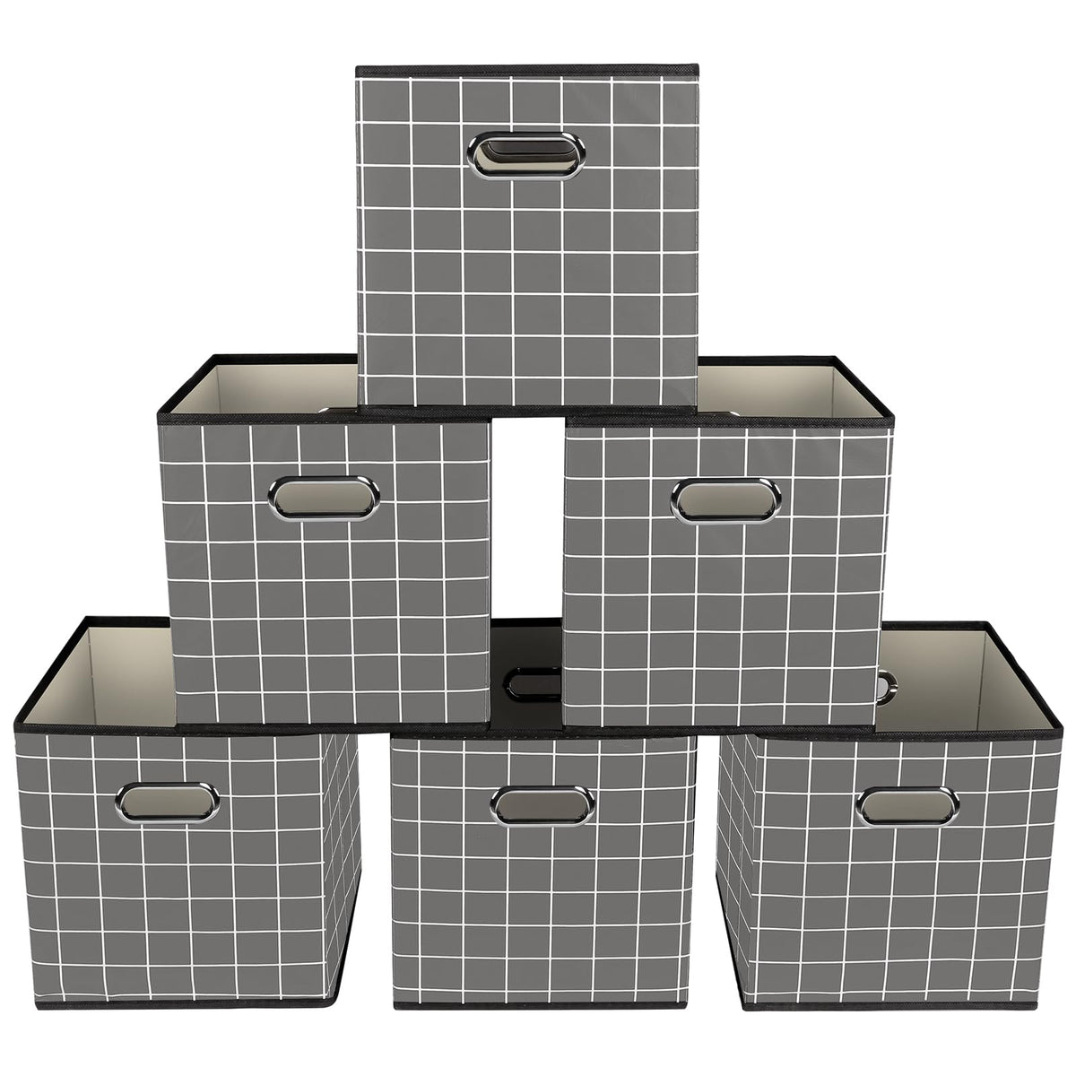 Yunkeeeper storage bins Cubes, Fabric Cube Organizer with Handle, Foldable Cube Bins for Cloth or Accessary Storage, 11x11x11, Set of 3,(Gray)