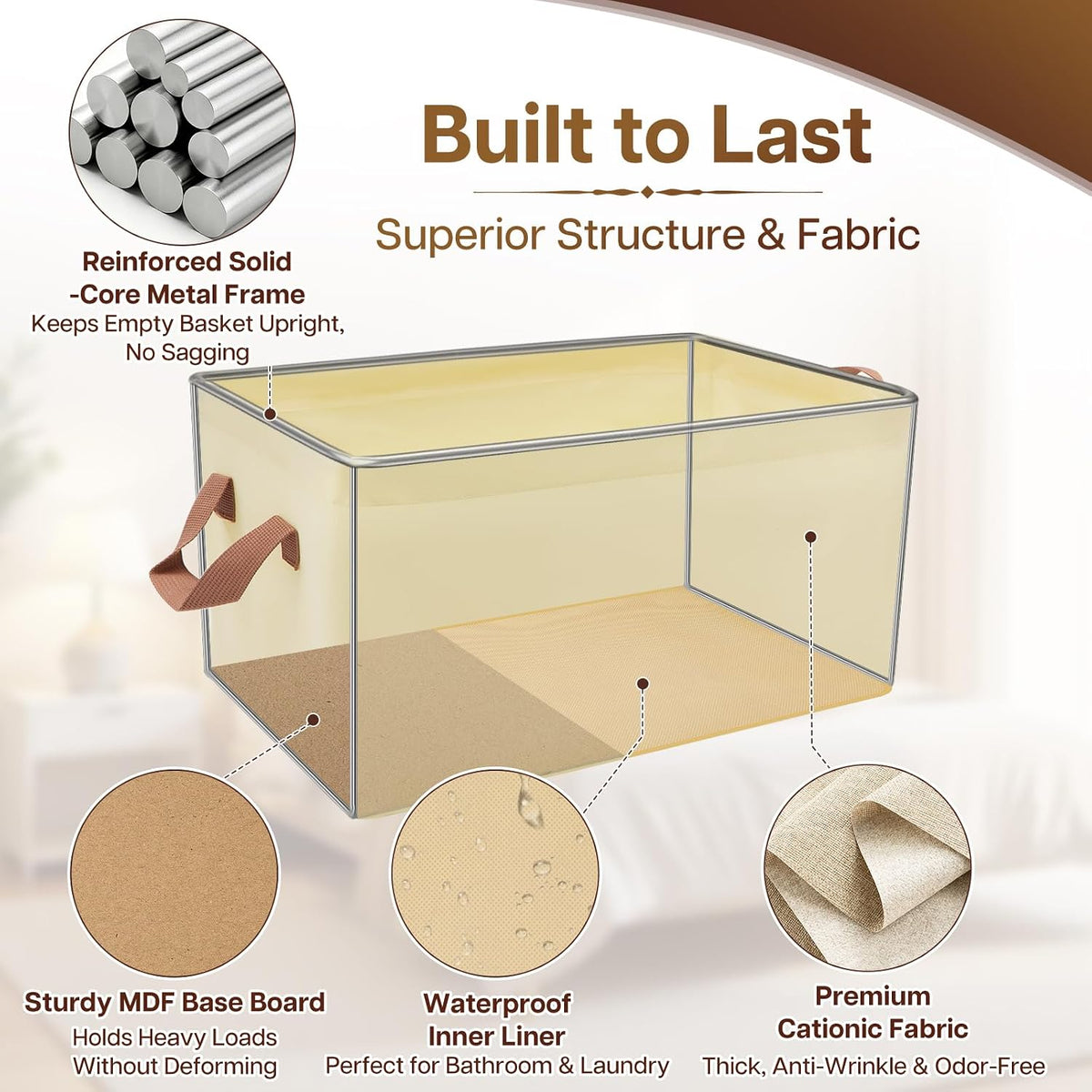 15-Inch Long Fabric Storage Bins 6 Pack for Shelves with Handles