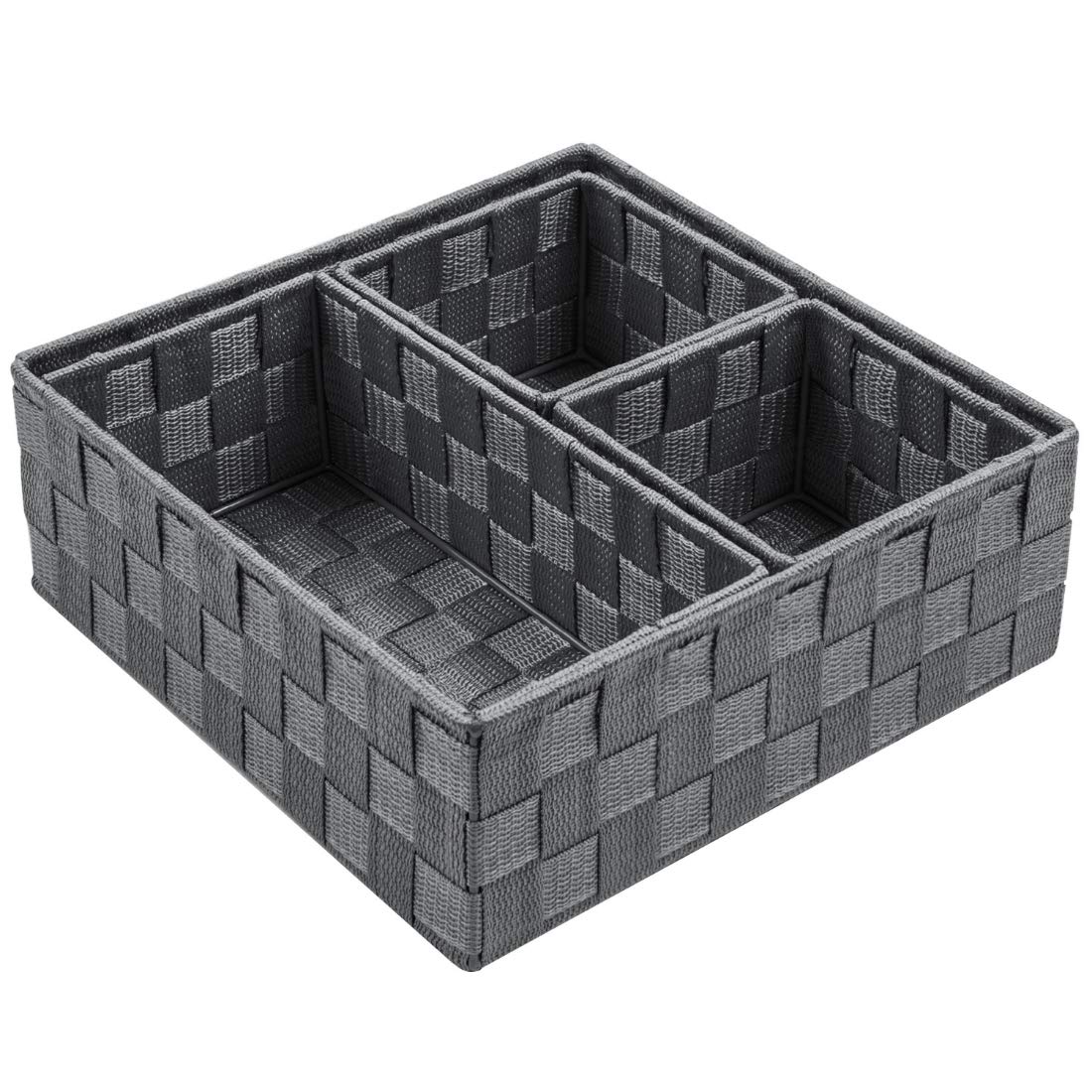 Posprica Small Black Baskets Cube Bin Container Tote,Woven Storage Baskets for Organizing Organizer Divider for Drawer, Closet, Shelf, Dresser, Set of 4