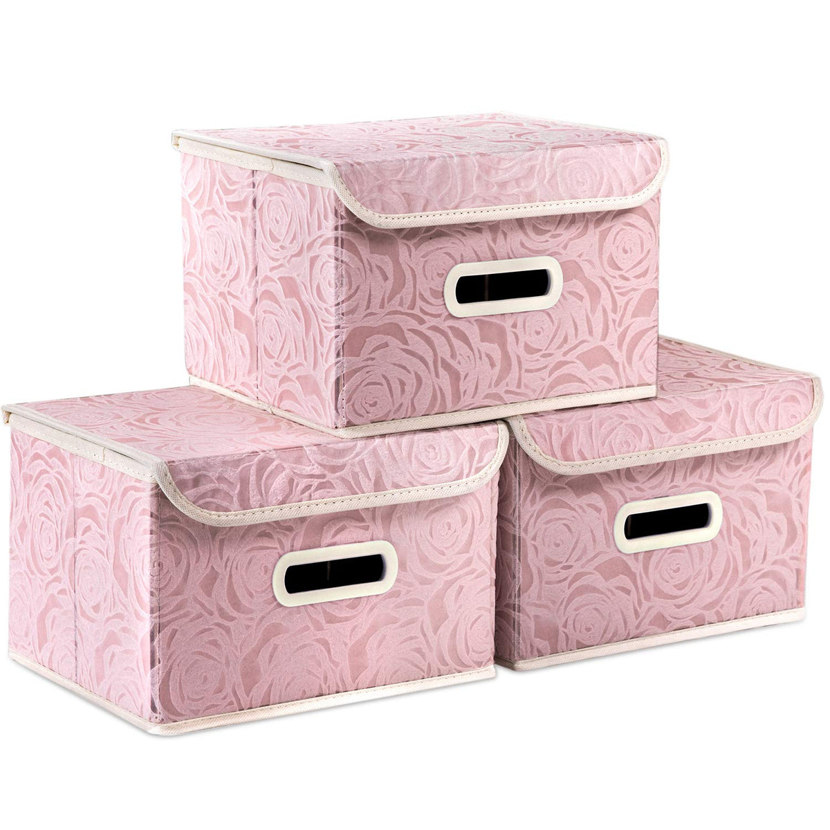 PRANDOM Larger Collapsible Storage Cubes with Lids Fabric Decorative Storage Bins Boxes Organizer Containers Baskets with Cover Handles for Bedroom Closet Living Room Blue 17.7x11.8x11.8 Inch 3 Pack