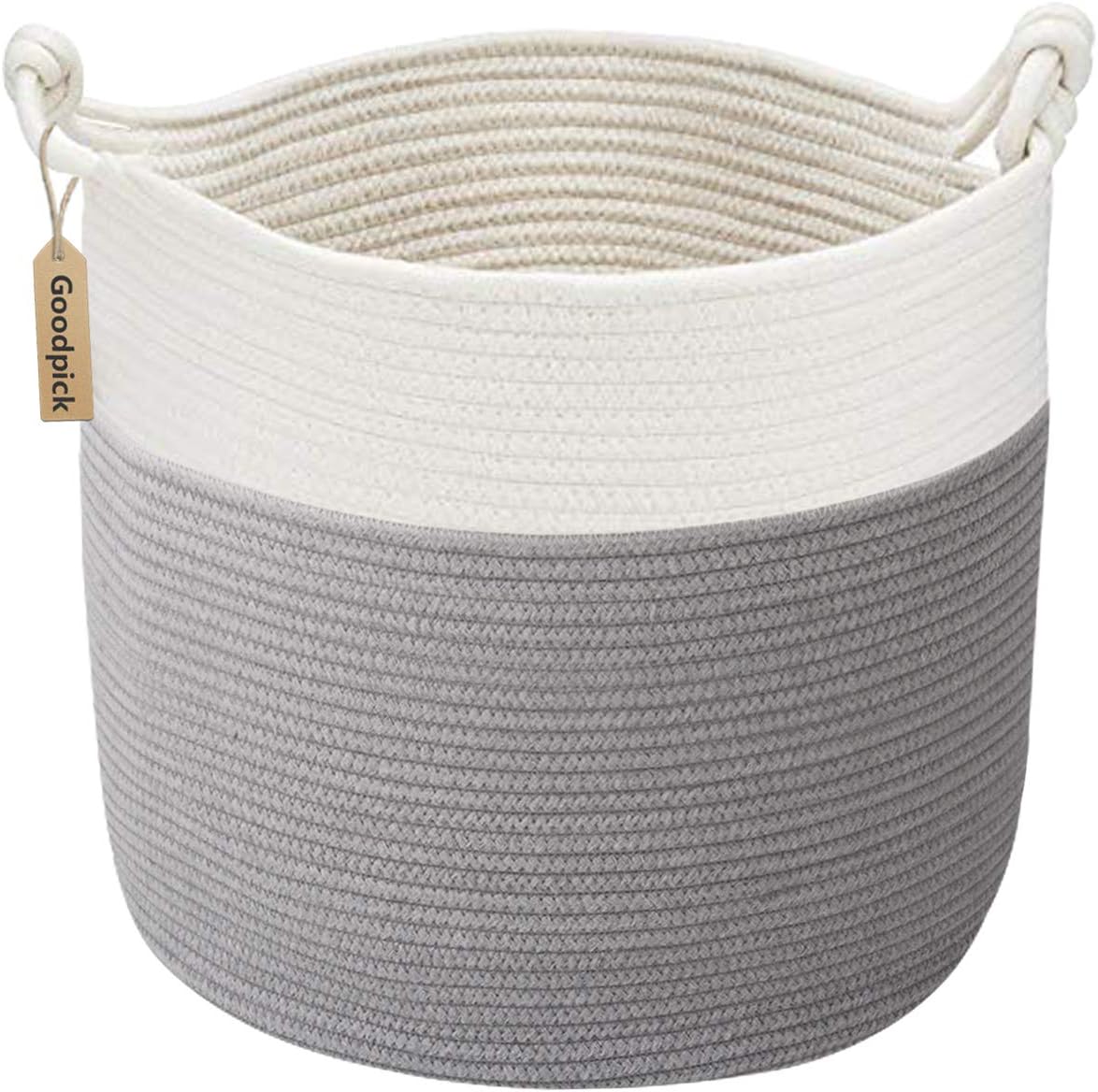 Goodpick Woven Rope Blanket Basket Living Room, 40L, Grey