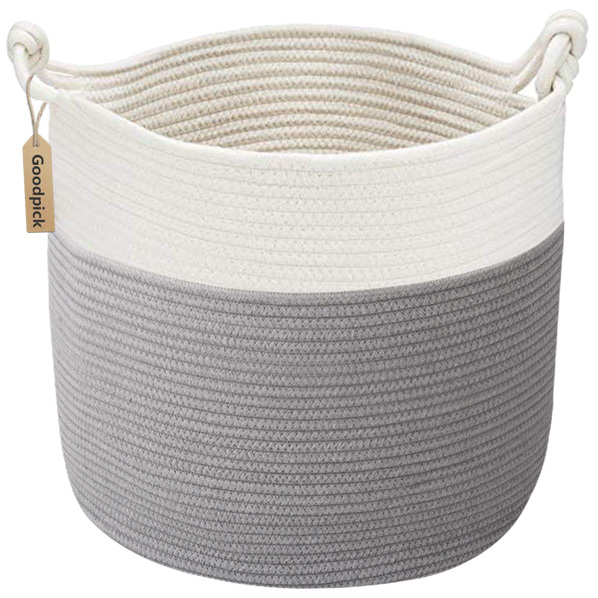 Goodpick Woven Rope Blanket Basket Living Room, 40L, Grey