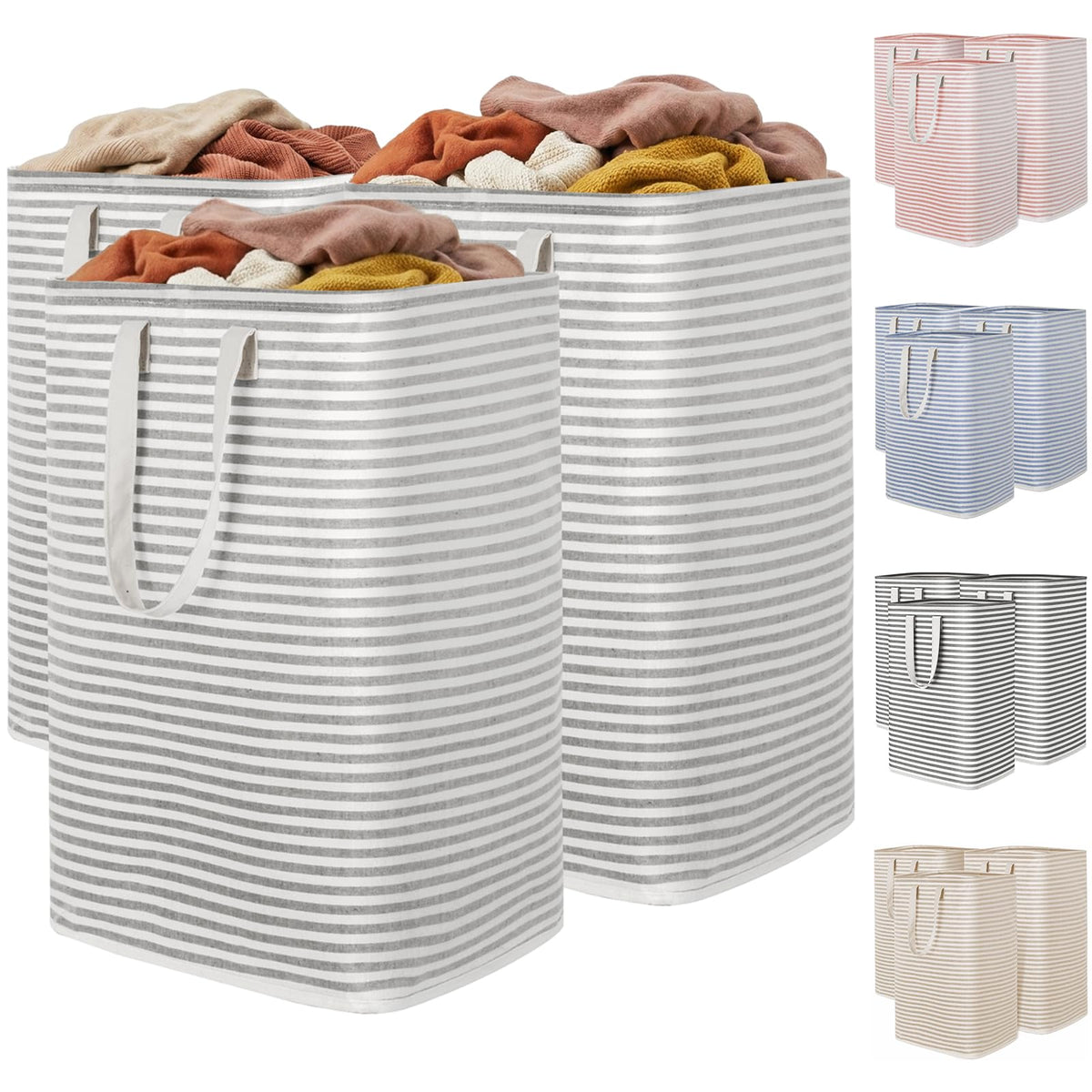 Lifewit 80L Large Laundry Baskets, 2 Pack, Reinforced Handles, Grey