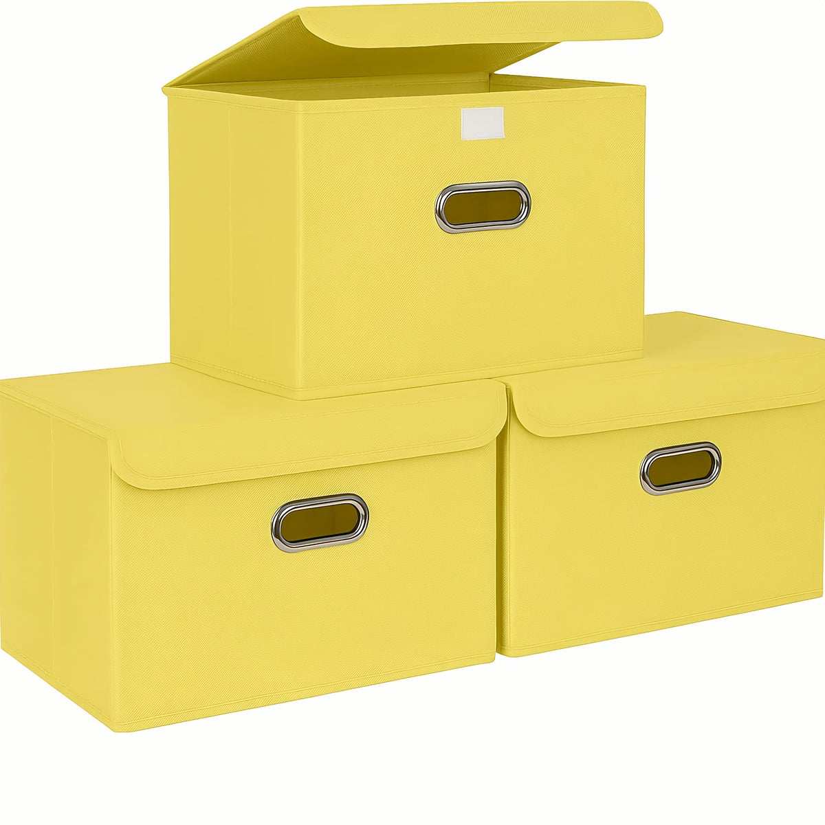 STOREONE Fabric Storage Cube Bins Foldable Organizer Container Collapsible Basket with Lids and Metal Handles, for Home, Bedroom, Closet 3 Pcs (Navy Blue)