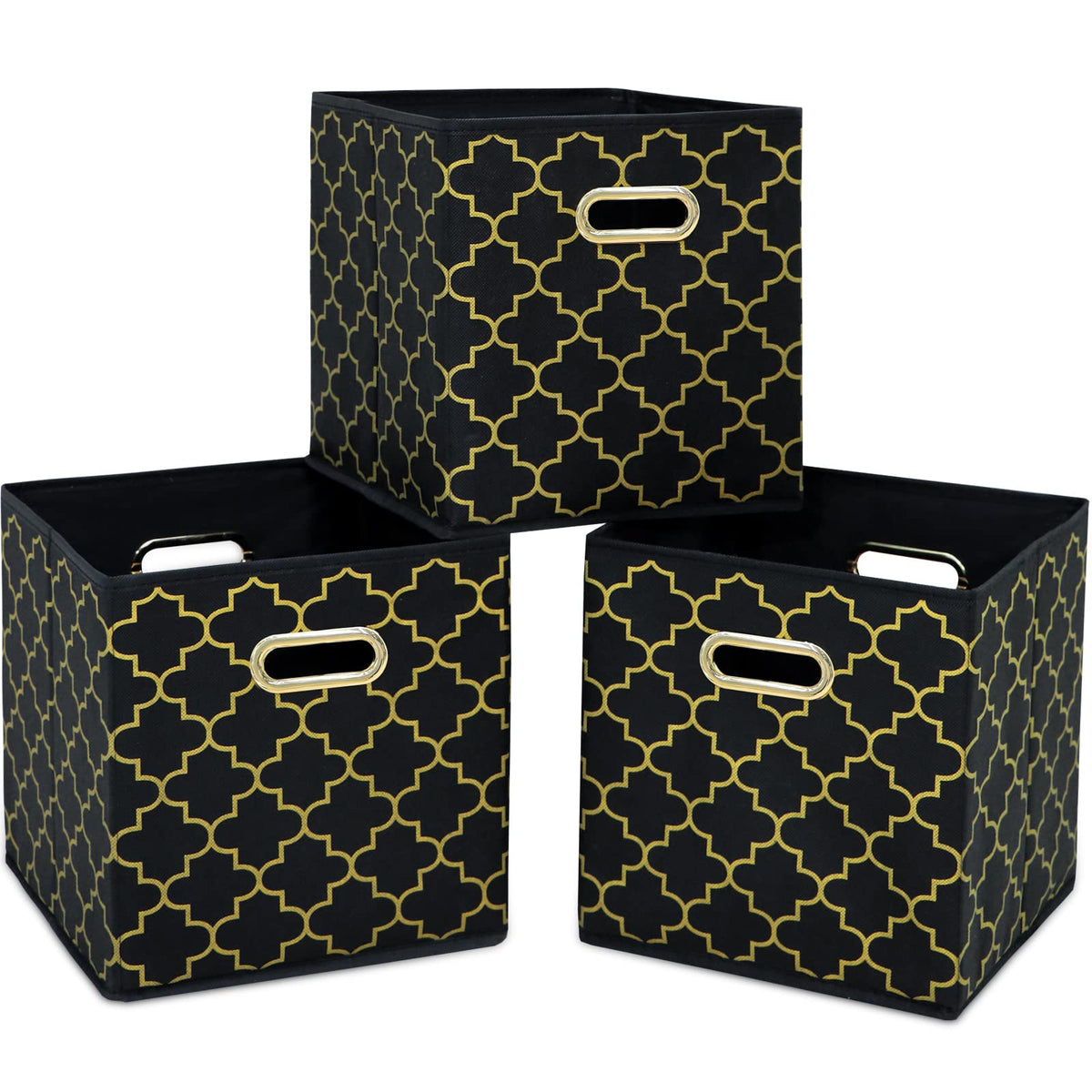 Fabric Cloth Storage Bins,Cube Organizer with Dual Handles Foldable Baskets for Home Bedroom,Set of 3, Black