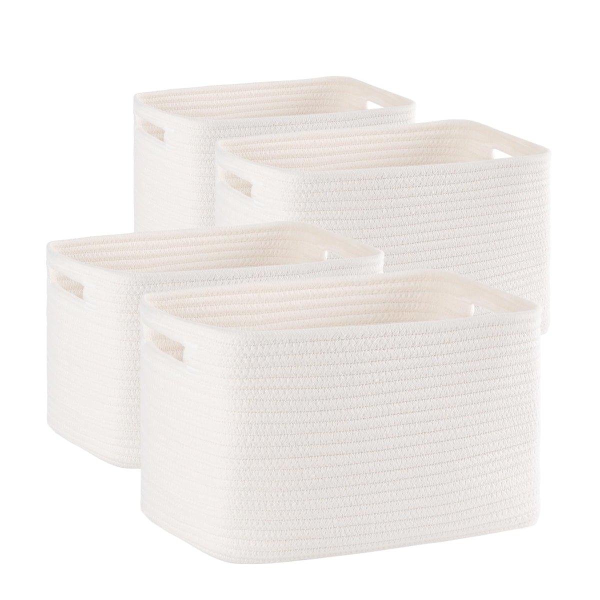4 Pack Storage Baskets for Organizing, Woven Baskets for Shelves - Perfect for Toys, Books, Towels, and Clothes, Durable Gift Basket Bins Toy Storage, 12.7''Lx9''Wx7.8''H, Brown & White