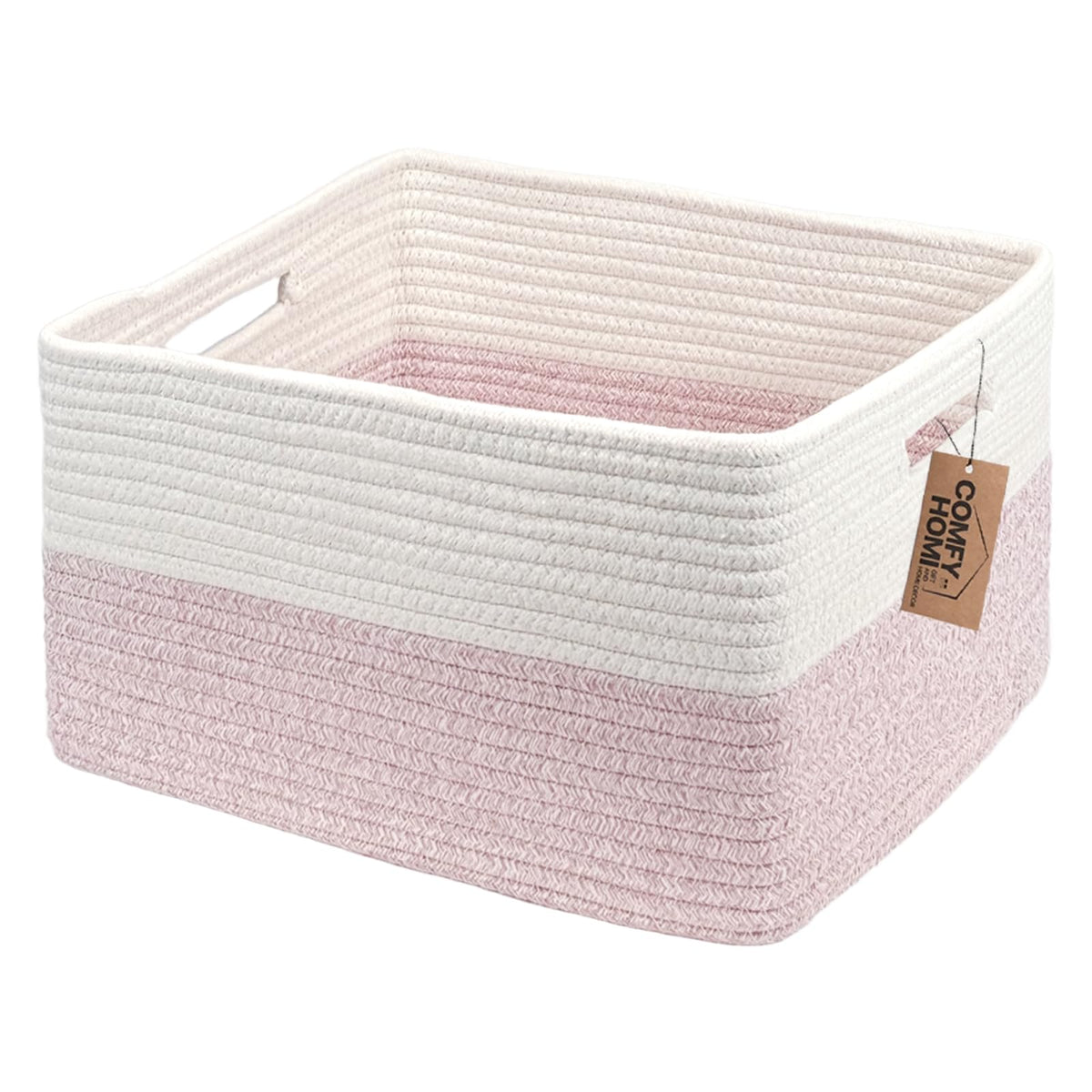 COMFY-HOMI Cotton Rope Woven Basket with Handles for Shelves,Toys,Book, Cloth Storage Baskets Bin for Organizing- 1 PCSToy Decorative Organizer for Living Room, Bathroom