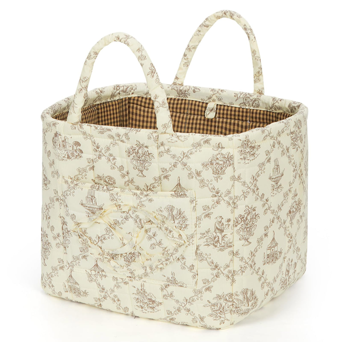 Floral Fabric Storage Basket Car Interior Storage Basket Underwear Sundries Laundry Baskets Supplies Home Organizer Bag (Red plaid)