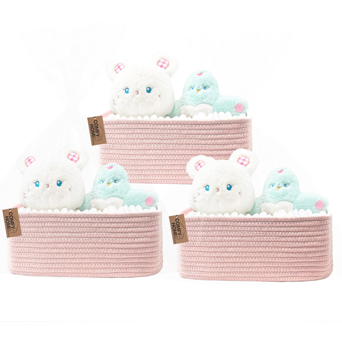 COMFY-HOMI 3PACK Cotton Rope Square Basket with Handles for Shelves|Dog Toy Bin and Storage|Baby Gift|Shoe Organizer|New 13.5" x 11" x 9.5" for Living Room (Black/Jute)
