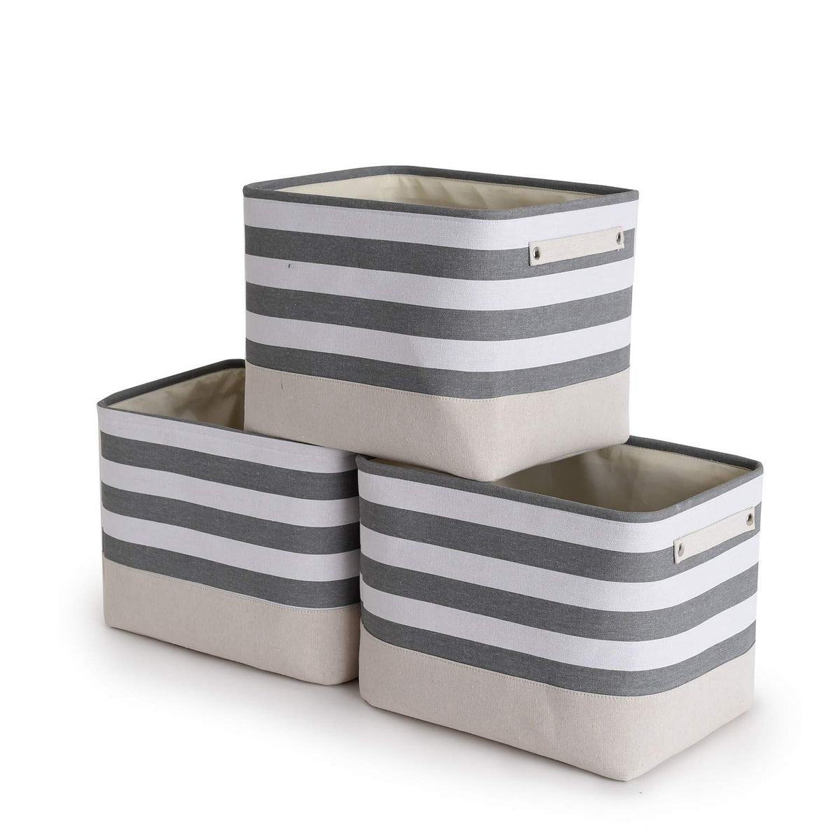 TheWarmHome Storage Basket for Organizing - Medium 3 Pack 14x10x7 inch Fabric Storage Cubes for Shelves with Rope, Collapsible Storage Bin for Organizer Closet Cloth Gift Toy (White & Jean Blue)