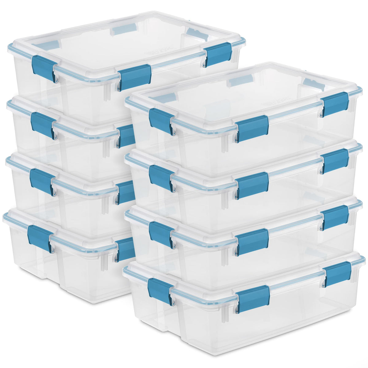 Sterilite 4-Pack 54 Quart Gasket Box, Home Storage Organizer Bins with Lids - Stackable Clear Plastic Containers for Bedroom, Bathroom, Garage, Basement, or Attic