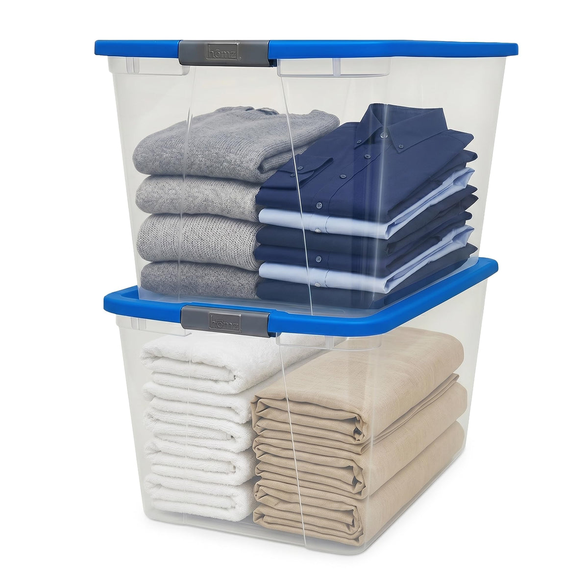 HOMZ Clear Plastic Storage Bin with Secure Latching Gray Lid, 64 Qt, 2 Pack