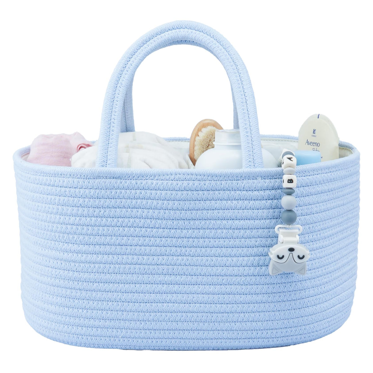 XUANGUO Cotton Rope Baby Diaper Caddy Organizer Basket Light Green