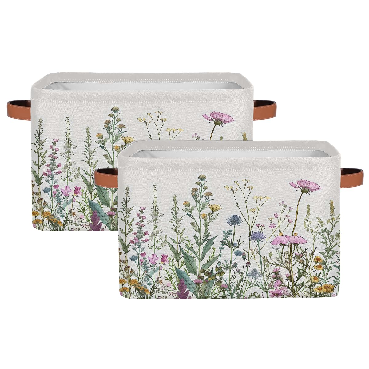 Wildflowers Plants Storage Baskets for Organizing, Fabric Collapsible Storage Bins Box Spring Esthetical Decorative Toy Organizer Baskets for Closet Shelves Gift Basket 1 Pc
