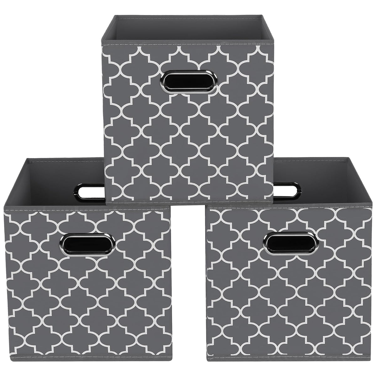 Yunkeeeper storage bins Cubes, Fabric Cube Organizer with Handle, Foldable Cube Bins for Cloth or Accessary Storage, 11x11x11, Set of 3,(Gray)