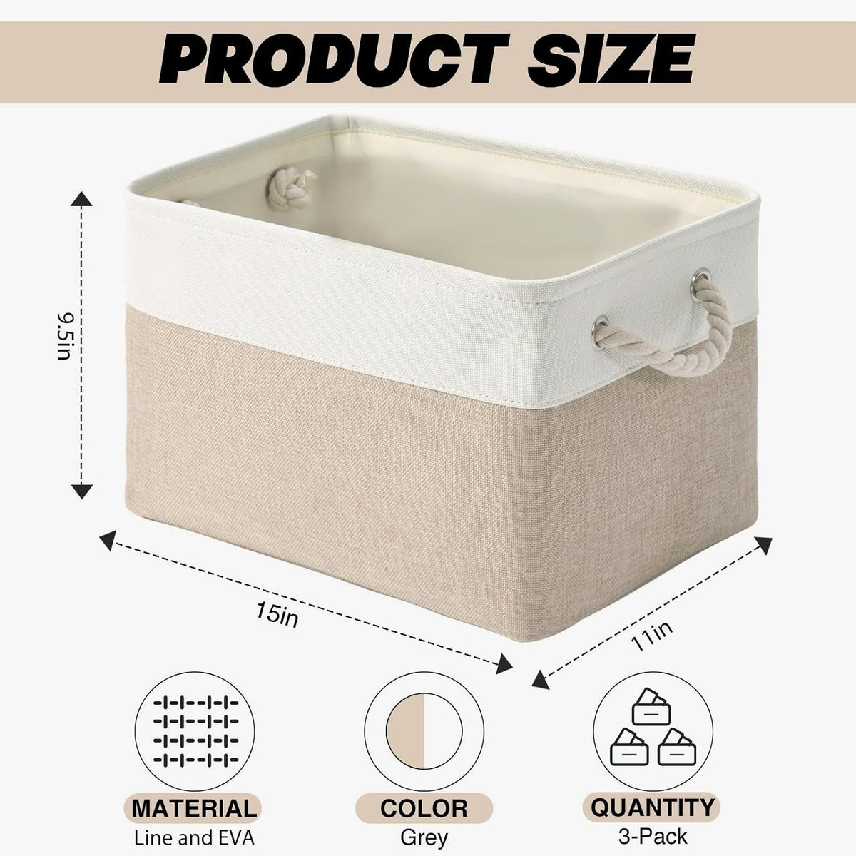 DUHEL Storage Baskets Bins 3 Pack