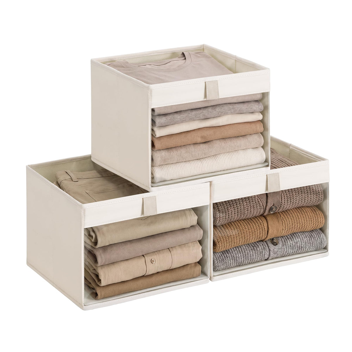 StorageWorks Fabric Storage Bins with Clear Window, Beige, 3-Pack