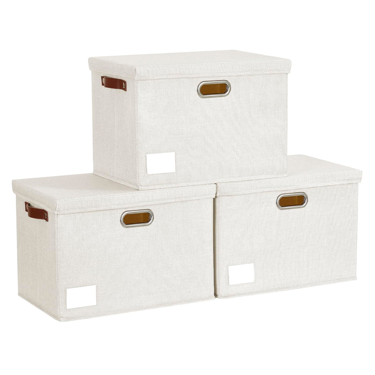 17" Large Fabric Storage Box with Lids, 3-Pack, Gray