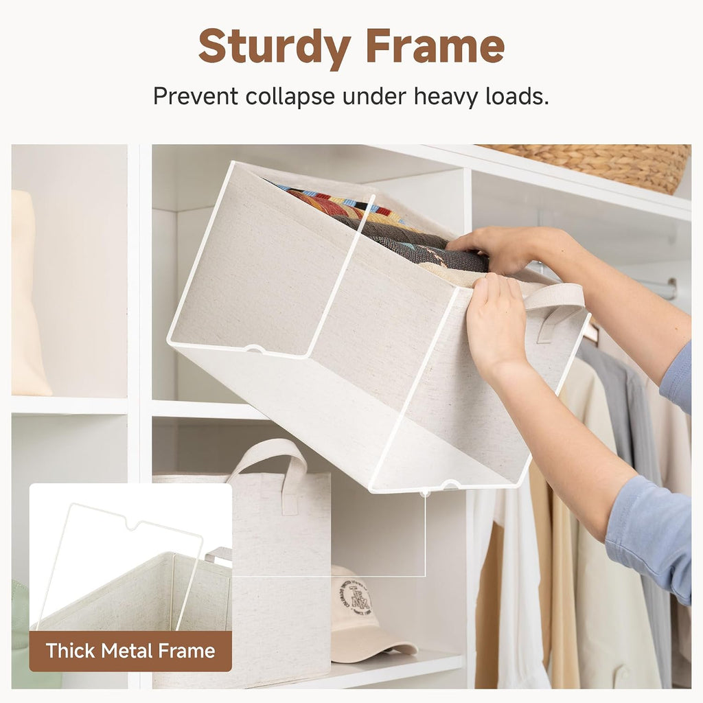 StorageWorks Linen Closet Organizers, Fabric Storage Bin, Beige, 2-Pack