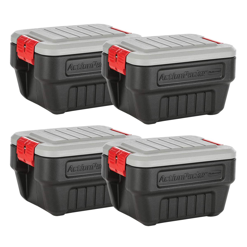 Rubbermaid 48 Gallon Black Action Packer Lockable Latch Indoor and Outdoor Storage Box Container for Home, Garage, Backyard, Single