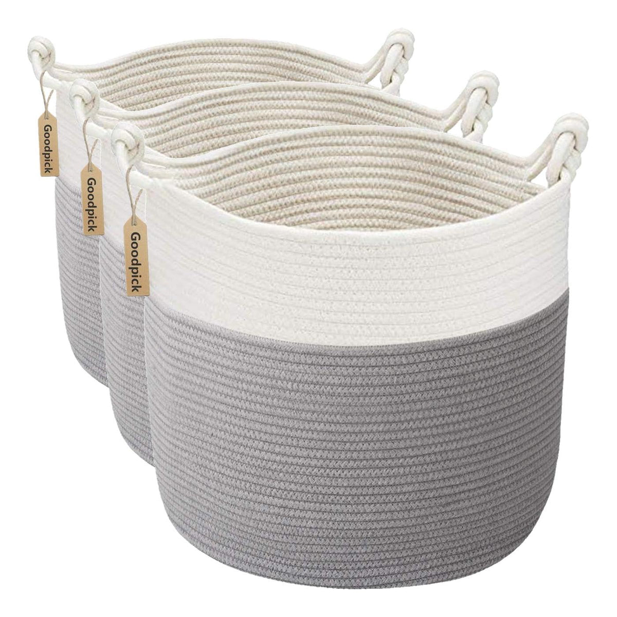 Goodpick Woven Rope Blanket Basket Living Room, 40L, Grey