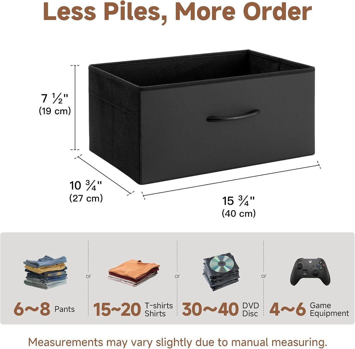 StorageWorks Black Storage Bins, Leather Storage Baskets, Large, 4-Pack