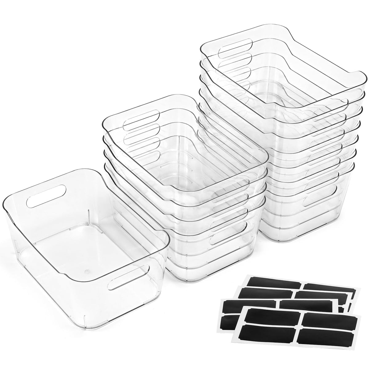 12 PACK Clear Plastic Storage Bins, Kitchen Cabinet Pantry Organizer Bins